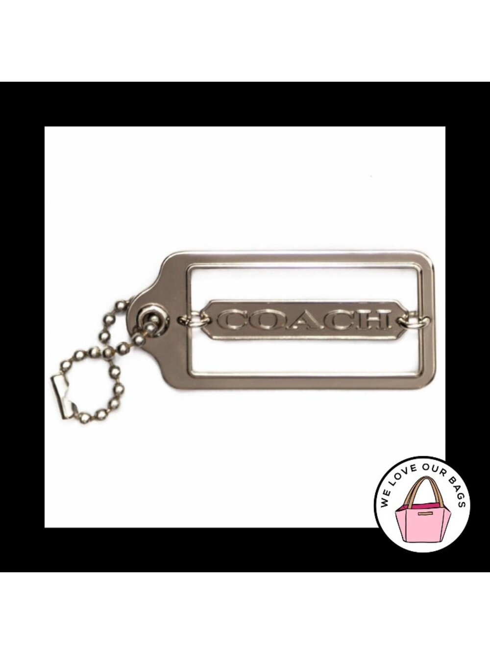 Rare XL COACH SWIVEL Hang Tag 2.75" Silver Nickel Metal Bag Charm Keychain Fob